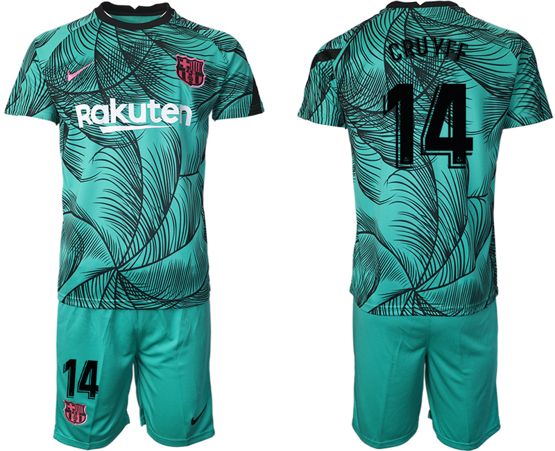 Men 2021 Barcelonagreen training suit #14 New  soccer jerseys